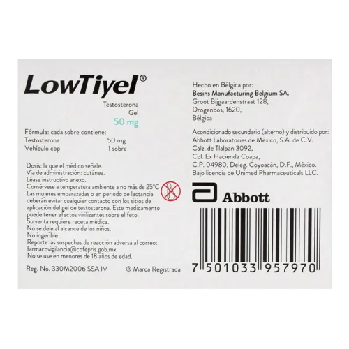 Lowtiyel Testosterone Gel 50 mg/5 g – 14 Pack (Generic AndroGel®) | CMC Pharmacy Cabo Delivery in Cabo Lowtiyel Testosterone Gel 50 mg/5 g – 14 Pack (Generic AndroGel®) - Image 3